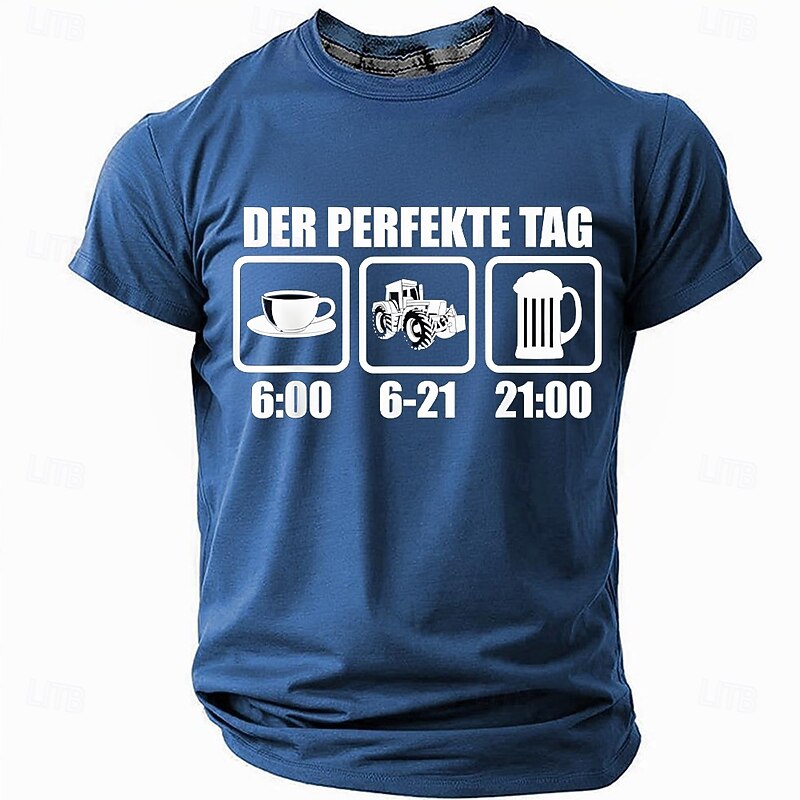 Men's Tractor Graphic T-Shirt - 'Der Perfekte Tag' Coffee Beer Farmer Short Sleeve Tee