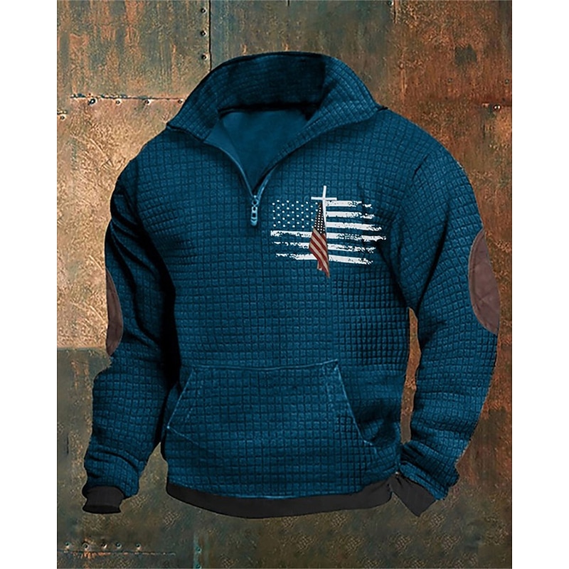 Men's Sweatshirt Quarter Zip Sweatshirt Black Navy Blue Blue Green Gray Half Zip National Flag Pocket Sports & Outdoor Daily Holiday Polyester Streetwear Basic Casual Spring Autumn / Fall Clothing4