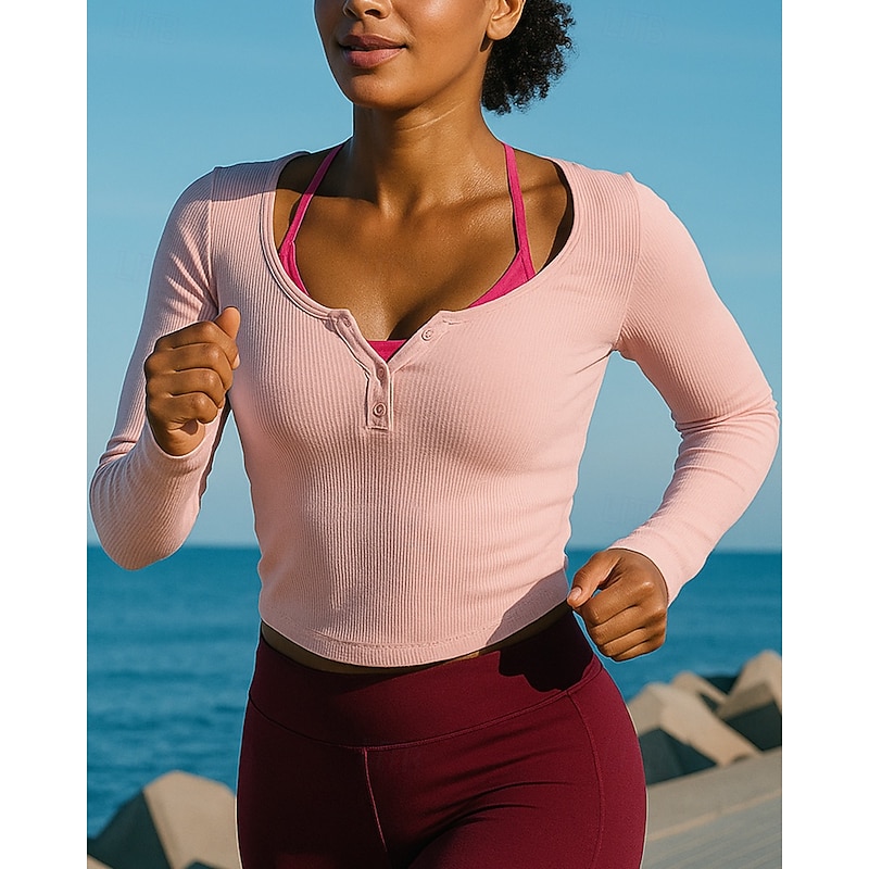 Women's Running Top Running Shirt 2 in 1 Buttons Long Sleeve Tee Tshirt Solid Colored Quick Dry Lightweight Elastic Breathable Tennis Golf Running Sportswear Activewear Apricot White Pink4