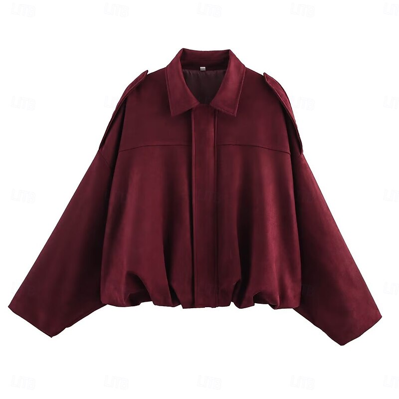 Women's Casual Jacket Comfortable Breathable Pocket Buttons Casual Plain Vacation Street Casual Daily Wear Zipper Short Turndown Regular Fit Long Sleeve Outerwear Black Wine Orange Summer Spring4
