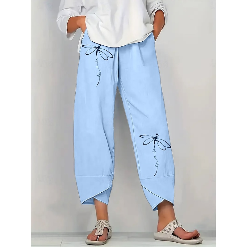 Women's Chinos Baggy Pants Vacation Vintage Ethnic Style Ankle-Length High Waist Graphic Drawstring Patchwork Embroidered Breathable Micro-elastic Vacation Street Causal White Khaki Light Blue Grey