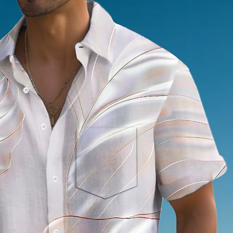 Men's Palm Leaf Tropical Plants Summer Hawaiian Shirt Button Up Shirt Aloha Shirt Short Sleeve Hawaiian Holiday Beach Wear Summer Spring Turndown 3D Print Collared Shirts Front One Pocket Light Pink4