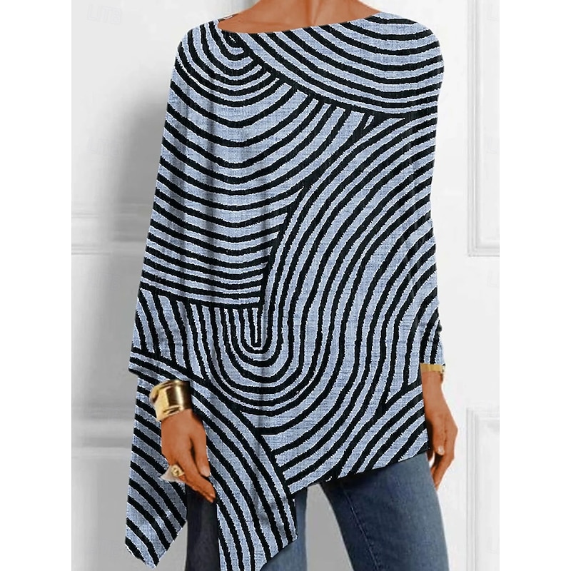 Women's T shirt Long Sleeve Graphic Striped Vintage Stylish Classic Long Sleeve Crew Neck Regular Tops Daily Weekend Print Pink Blue Khaki Spring Fall Prefall2