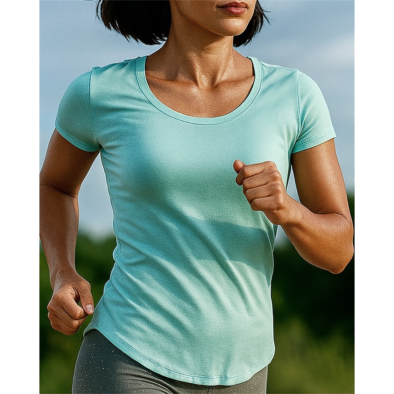 Women's Running Top Running Shirt Hole Short Sleeve Tee Tshirt Solid Colored Quick Dry Lightweight Elastic Breathable Tennis Golf Running Sportswear Activewear Black Mint Green Orange2