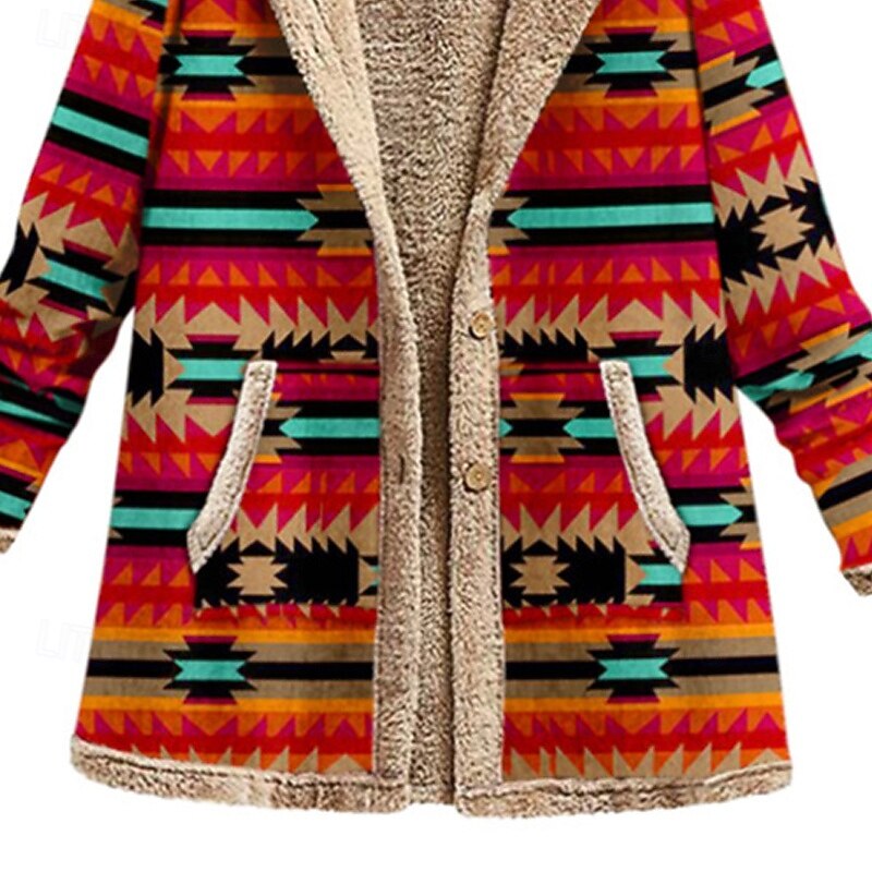 Women's Fleece Jacket Coat Hoodie Jacket Warm Comfortable Zipper Pocket Fashion Modern Casual Geometric Going out Weekend Zipper Regular Hooded Regular Fit Long Sleeve Outerwear Black Orange Winter4