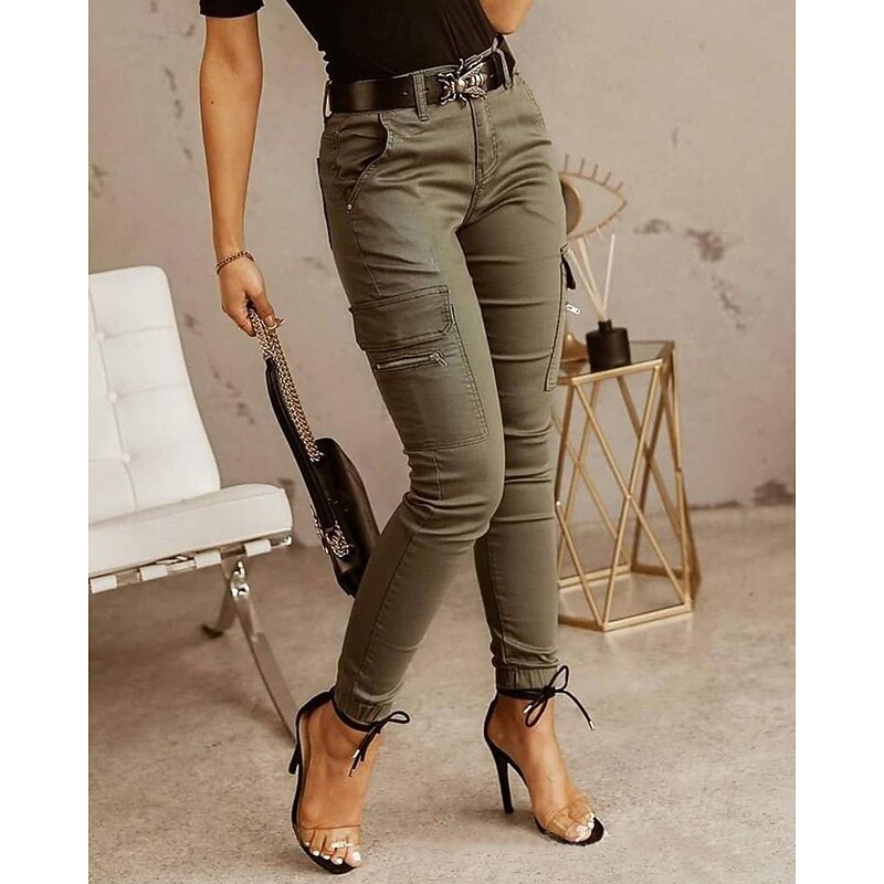 Women's Cargo Pants Pants Trousers Fashion Streetwear Full Length Natural Solid Colored Pocket Comfortable Micro-elastic Sports & Outdoor Daily Wear Dark Brown Black Light Green Army Green Spring Fall2