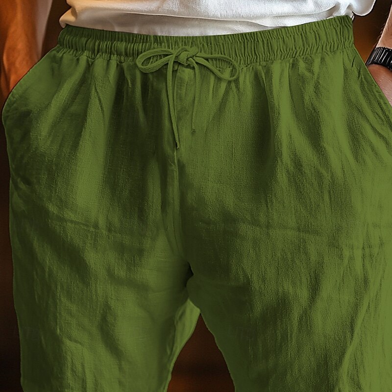 Men's Shorts Summer Shorts Beach Shorts Baggy Shorts Elastic Waist Drawstring Straight Leg Plain Comfort Breathable Knee Length Outdoor Casual Daily Vacation Ethnic Style Black White Inelastic2