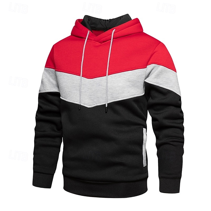 Men's Hoodie Pullover Hoodie Sweatshirt Light Yellow Wine Red Denim Blue Black White Hooded Color Block Front Pocket Sports & Outdoor Casual Daily Streetwear Cool Sportswear Fall & Winter Clothing3