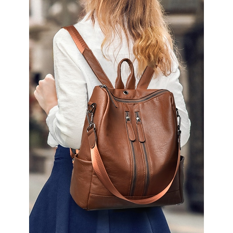 Women's Faux Leather Convertible Backpack Wallet - Multifunctional Anti-theft Shoulder Bag with Headphone Hole and Zipper Pocket for Daily School, Casual Travel and Work2