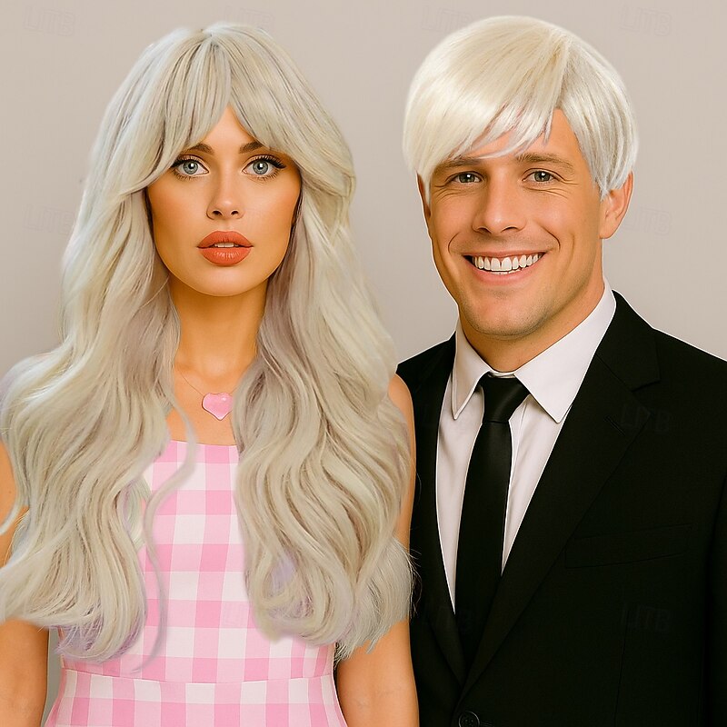 Blonde Wigs for Women Blond Barbe Wig Long Hair Wig with Bangs Natural Cute Synthetic Long Body Wave Wigs for Party (Only Wigs) Halloween Wigs