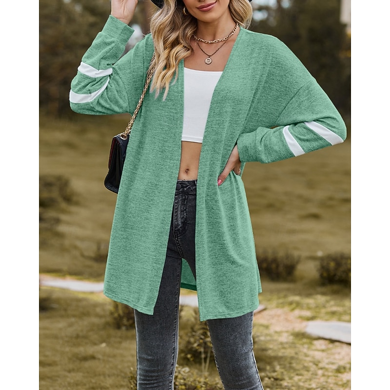 Women's Cardigan Fashion Soft Solid Color Ribbed V Neck Knitted Long Sleeve Regular Tops Knit Outdoor Holiday Going out Black Pink Fall Winter