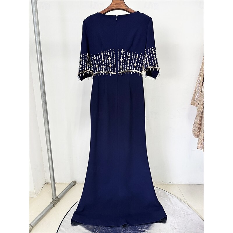 Mermaid / Trumpet Quinceanera Dresses Elegant Dress Formal Wedding Floor Length Half Sleeve Crew Neck Satin with Beading4