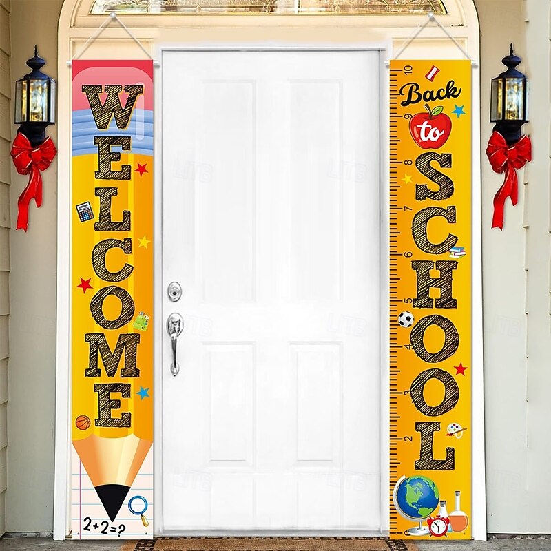 Back to School Decorations Outdoor,Porch Banner Couplets Door Banner American Flag Welcome Sign Door Hanging Flag