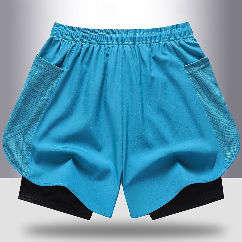 Men's Running Shorts shorts with tights Pocket Elastic Waistband Bottoms Athleisure Gym Workout Quick Dry Breathable Running Yoga Regular Fit Sportswear Activewear Solid Colored Black Blue Grey4