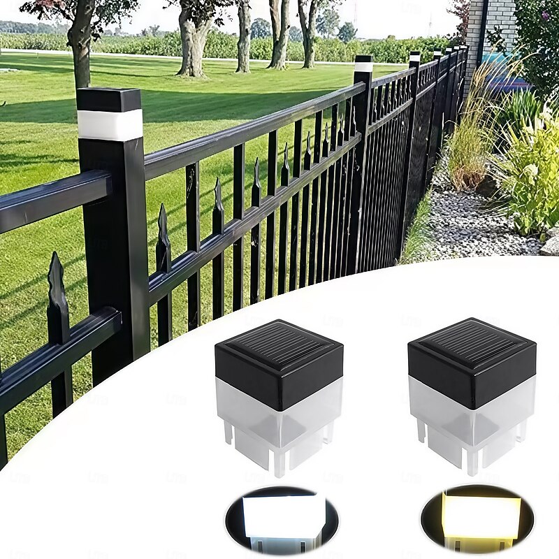 Outdoor LED Solar Fence Lights Square Waterproof LED Solar Light Fence Post Pool Garden Lamp Warm White Street Light Garden Decoration  1PC