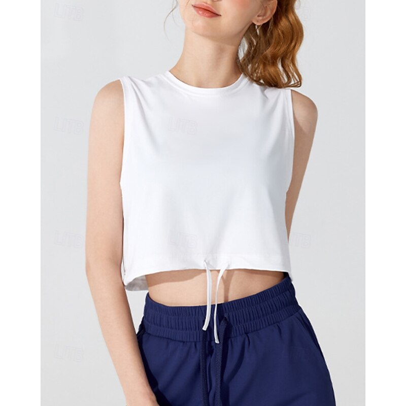 Women's Running Tank Top Drawstring Lightweight Sleeveless Top Solid Colored UPF 50 Sun Protection Quick Dry Wick Moisture Pilates Running Yoga Sportswear Activewear Light Yellow Black White