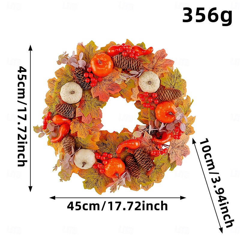 Fall Wreath for Front Door Thanksgiving Autumn Farmhouse Indoor Outdoor Decoration, Pumpkin Pinecone Berry Maple Leaf Vine Wreath, Rustic Harvest Door and Wall Hanging Decor2