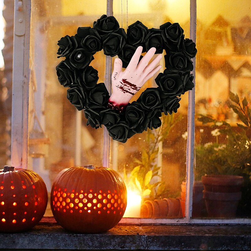 Halloween Wreath for Front Door Indoor Outdoor Decoration, Bloody Hand Vine Wreath Scary Door Hanger, Horror Party Window Hanging Decor for Spooky Halloween