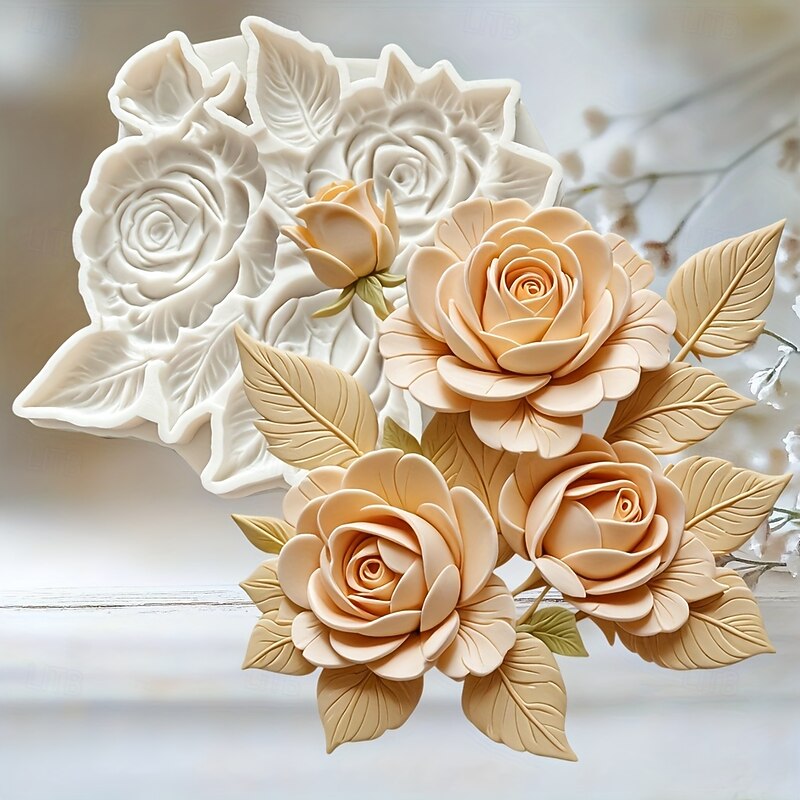 Elegant Rose and Leaf Silicone Fondant Mold - Perfect for DIY Baking Chocolate Cake Decoration and Soft Candy - Ideal for Valentine'S Day Mother'S Day Father'S Day and More Baking Mold2