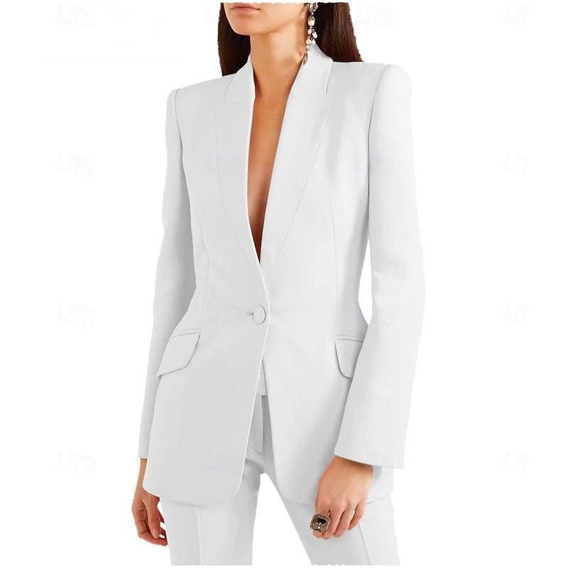 Women's 2 Pieces Suits Formal Wedding Guest Stretch Crepe Elegant Vintage Minimalist Long Sleeve Floor Length Peak Lapel Single Breasted2