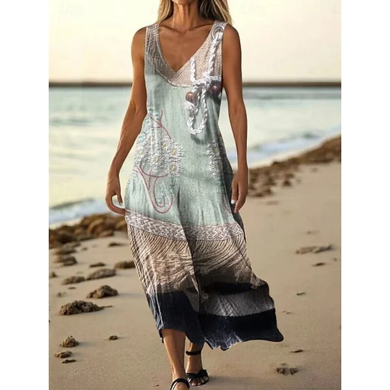 Women's Long Dress Maxi Dress Casual Dress Tank Dress Summer Dress African Daily Holiday Beach Regular Fit Floral Plaid Sleeveless V Neck Royal Blue Blue Fuchsia Summer2