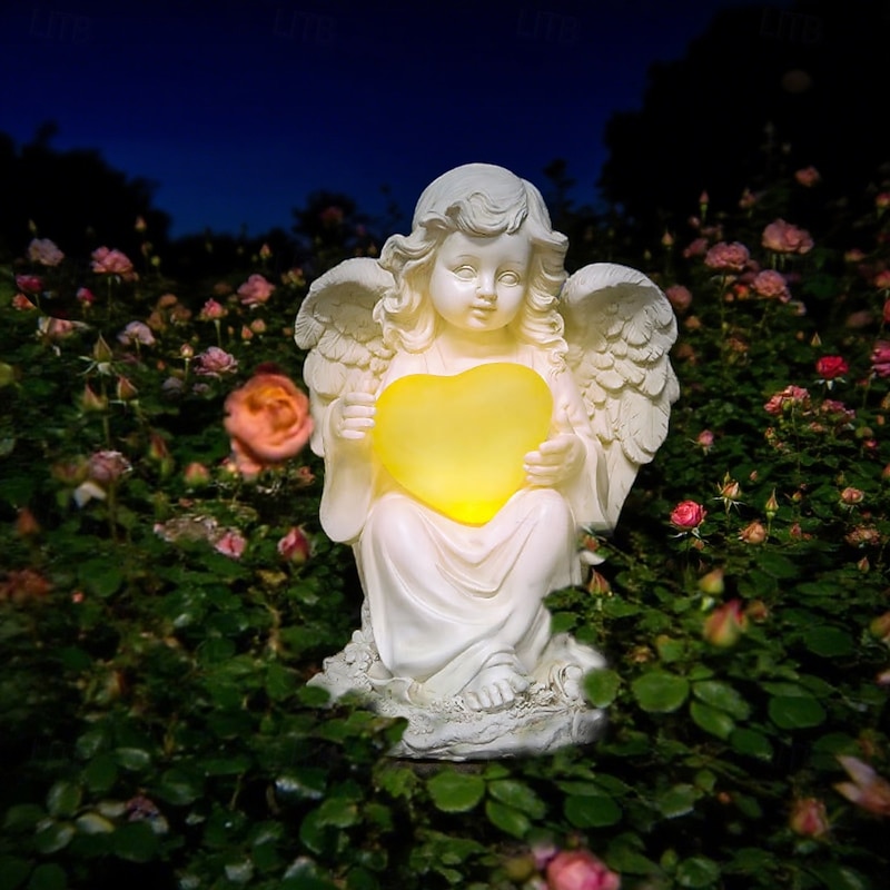 1 Pc Solar Landscape Lights Love Angel Ornament Courtyard Outdoor Statue Decoration Resin Lights