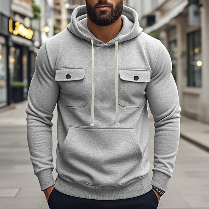 Men's Pullover Hoodie Sweatshirt Fleece Hoodie Tactical Hoodie Tactical Black Army Green Khaki Light Grey Dark Gray Hooded Plain Front Pocket Sports & Outdoor Casual Daily Streetwear Cool Sportswear4
