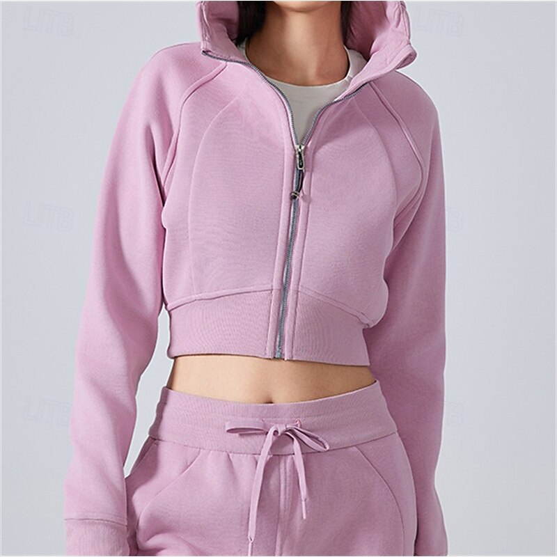 Women's Tracksuit Sweatsuit Activewear Set Drawstring Pocket Solid Colored Clothing Suit Fall Black White Gym Workout Sports Thermal Warm Windproof Soft Long Sleeve Sport Activewear Micro-elastic3