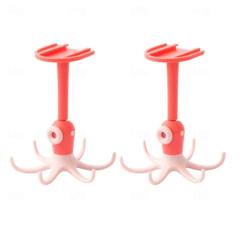 2-Pack 360° Rotating Octopus Hooks, No-Drill Wall & Ceiling Mounted Kitchen Storage Rack, Adhesive Hanging Organizer for Utensils & Tools4