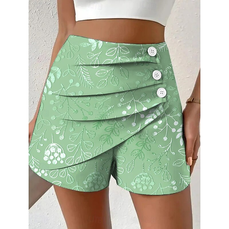Women's Chinos Shorts Vacation Vintage Ethnic Style Short High Waist Floral Graphic Pleated Micro-elastic Outdoor Vacation Street Violet Robin's Egg Blue Pink Green Summer Spring Regular Fit3
