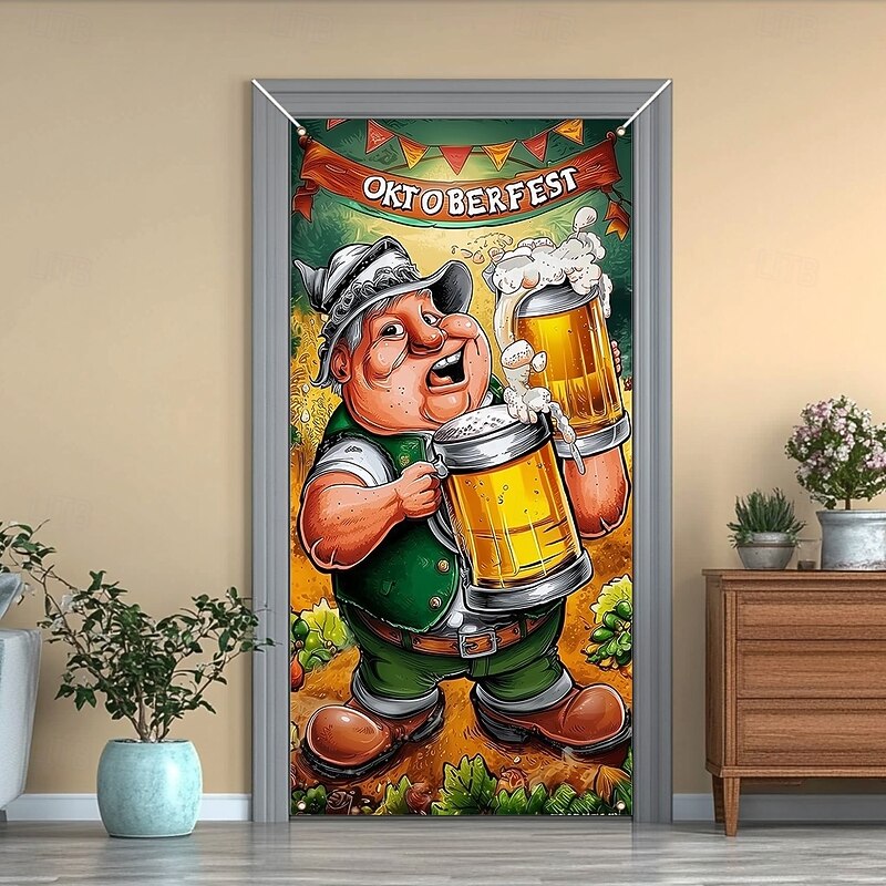 Oktoberfest Door Decorations German Costume Bavarian Door Covers Door Tapestry Door Curtain Decoration Backdrop Indoor/Outdoor Door Banner for Front Door Office Door2