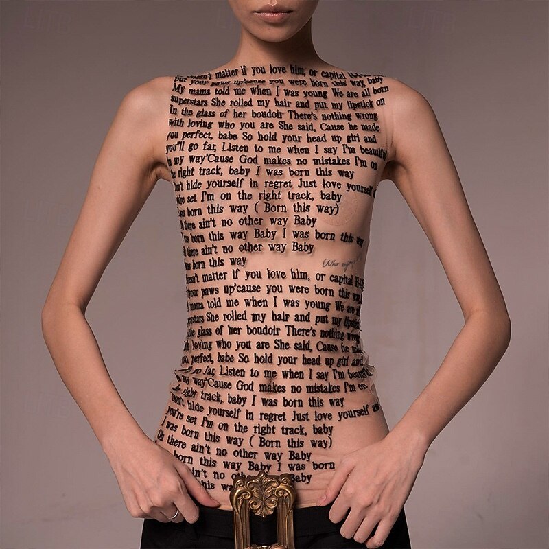 Punk & Gothic Rave Groovy Tank Top Disco Mesh Born this Way Round Neck Fancy Dress Women's Halloween Carnival Music Festival Pride Parade Retro Theme Party Adults' Top