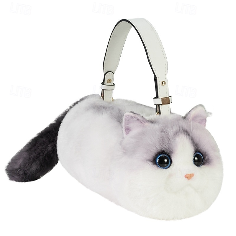 Simulated Animal Plush Toy Cat Shoulder Bag Handbag Doll Children's Toy Tricolor Plush Toy