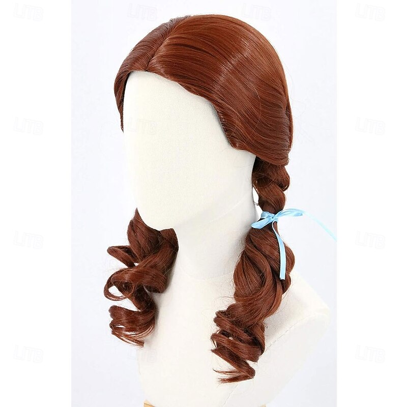Wig for Kids Girls Reddish Brown Long with Braids Cosplay Halloween Costume Wigs2