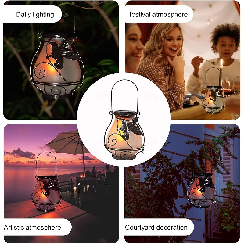 1 Pc Outdoor Solar Flame Flickering Lantern - Waterproof LED Decorative Light for Garden, Patio, Pathway, and Backyard Ambiance4