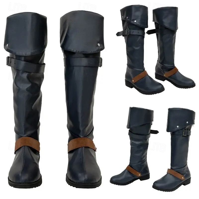 Medieval Renaissance Shoes Knee High Boots Flat Jazz Boots Pirate Viking Crusader Fancy Dress Women's Celtic Pirate Halloween Masquerade Party & Evening LARP Ren Faire Adults Shoes All Seasons