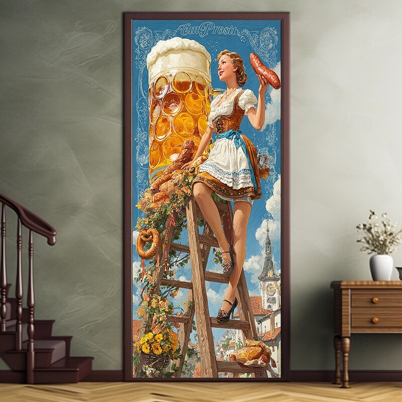 Oktoberfest Door Decorations German Bavarian Beer Door Covers Door Tapestry Door Curtain Decoration Backdrop Indoor/Outdoor Door Banner for Front Door Office Door2