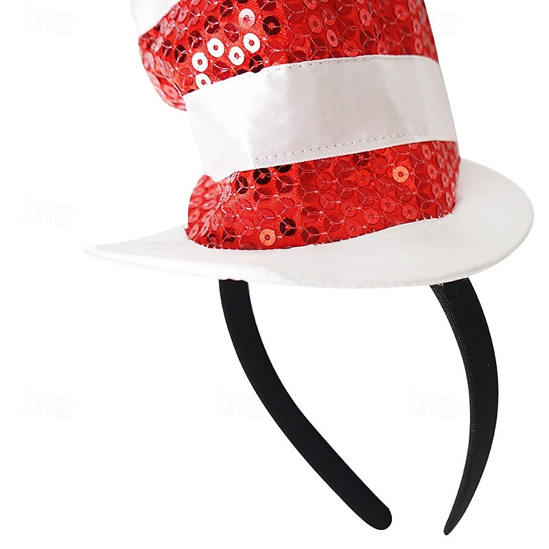 The Cat in the Hat Hat Headband Accessories Storybook Characters Movie Cosplay for Men's Women's Adults' Halloween Carnival World Book Day Performance Educational Dress Up3