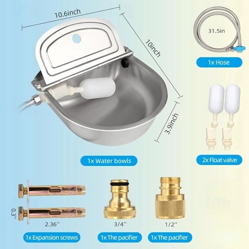 Automatic Pet Water Fountain - 304 Stainless Steel, Large Capacity Dispenser for Dogs, Outdoor Trough for Livestock, Chicken, Cow, Horse3