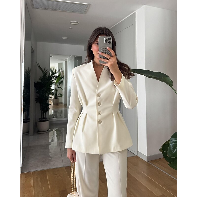 Women's 2 Pieces Suits Formal Wedding Guest Elegant Luxurious Minimalist Long Sleeve Ankle Length Lapel Single Breasted2
