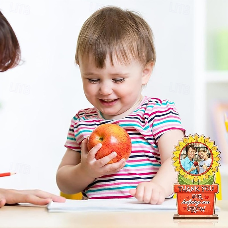 Personalized Photo Wooden Frame Decoration Custom Gift for Teacher, Thank You for Helping Me Grow Plaque, End of Year Graduation Gift from Student to Preschool or Kindergarten Teacher3