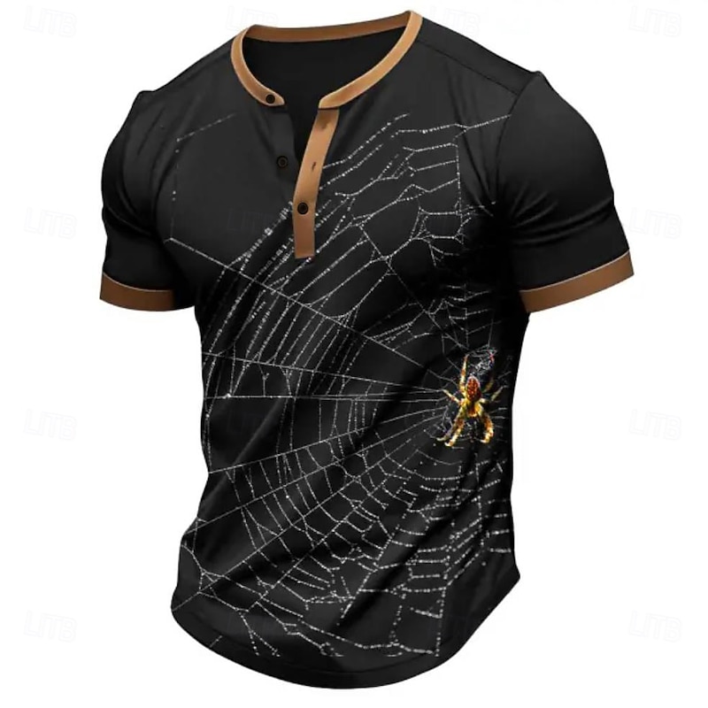 Men's Spider web T Shirt Henley Shirt Short Sleeve Designer Retro Vintage Casual Street Casual Daily Summer Spring All Seasons Black Henley Henley T-Shirt