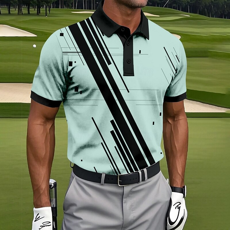 Men's Color Block Golf Polo Sports Polo Shirts Short Sleeve Polo Shirts Collared Shirts Casual Athleisure Buttons Summer White Blue Green3