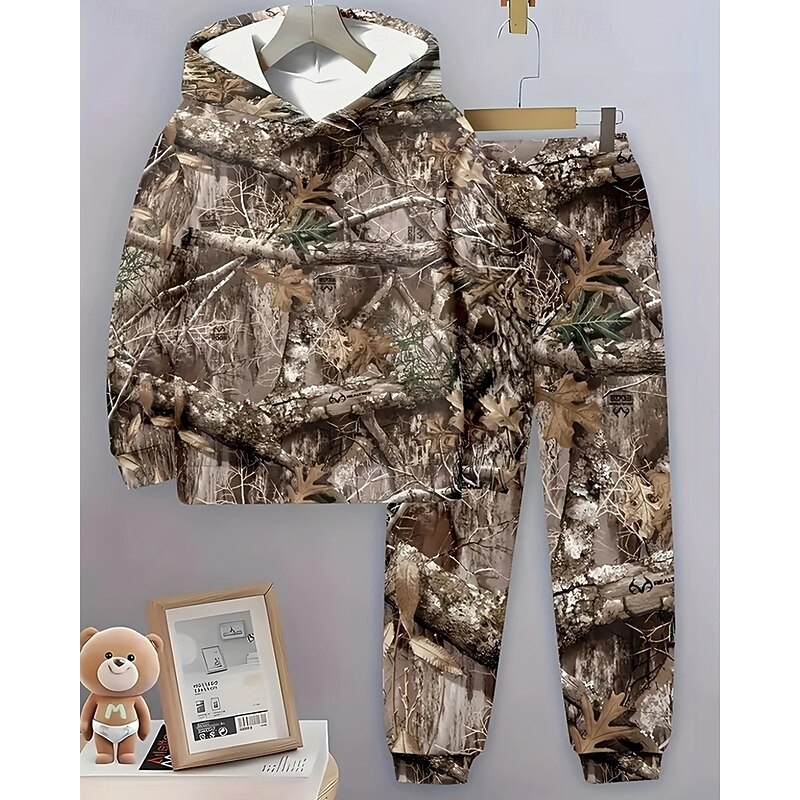 Boys' 3D Tree Hoodie & Sweatpants Set Sports Suit Tracksuits Long Sleeve Spring Fall Daily Basic Casual Kids 4-12 Years Hooded Outdoor Vacation Sports Tailored Fit2