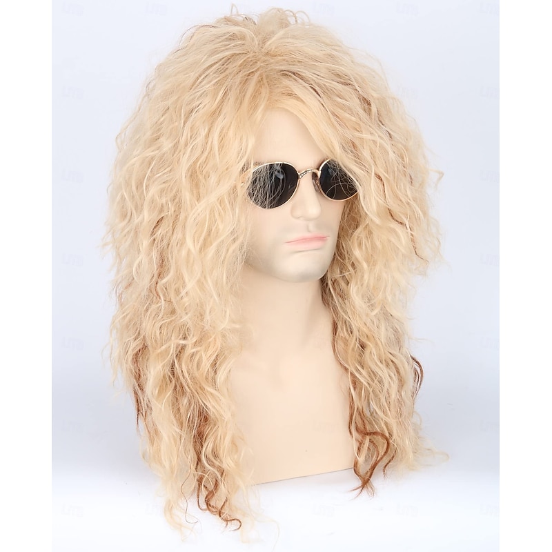 Mullet Wigs for Men and Women 70s 80s Heavy Metal Rocker Wigs Funny Wigs Blonde Big Curls Costume Wigs Halloween Wigs3