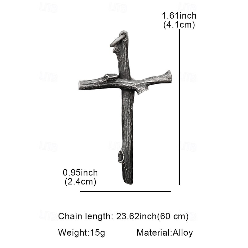 Vintage Branch - Shaped Cross Necklace - Rustic Silver - Tone Pendant for Men & Women4