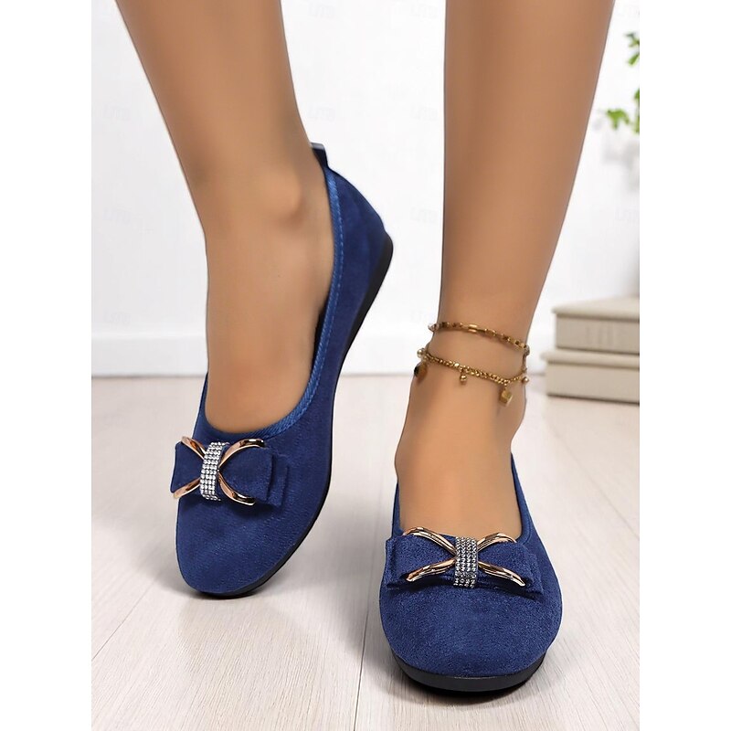 Women's Red Bow Flat Shoes – Elegant Faux Suede Slip-Ons for Office, Daytime Dates and Casual Commuting3