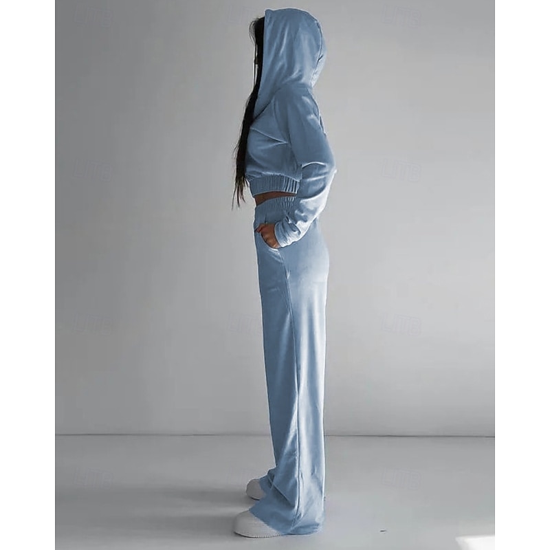 Women's Tracksuit Sweatpants Wide Leg Pants Cropped Zipper Pocket Solid Colored Clothing Suit Fall Black Blue Spandex Gym Athleisure Running Thermal Warm Windproof Long Sleeve Sport Activewear2