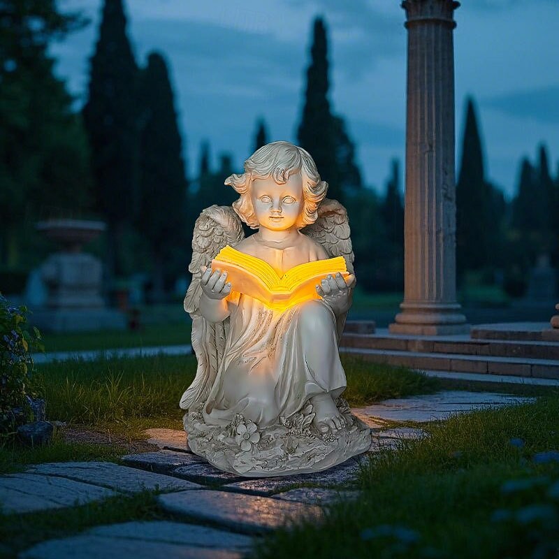 1 Pc Landscape Lights Creative Solar Reading Angel Ornament Courtyard Lawn Garden Outdoor Statue Decoration Resin Lights