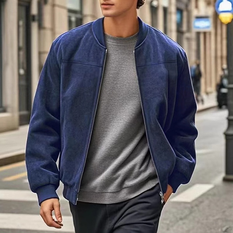 Men's Lightweight Jacket Casual Jacket Vacation Daily Wearproof Pocket Summer Spring Plain Fashion Classic Stand Collar Regular Black Blue Camel Army Green Dark Blue Jacket